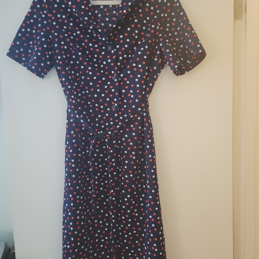 Blue Midi Sundress with Sailor Collar and Short Sleeves